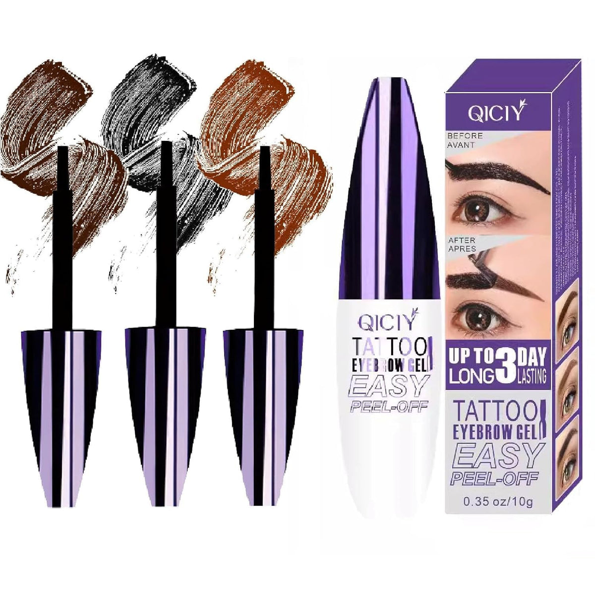Yetary QICIY brow gel brown tint for long-lasting color on brows.