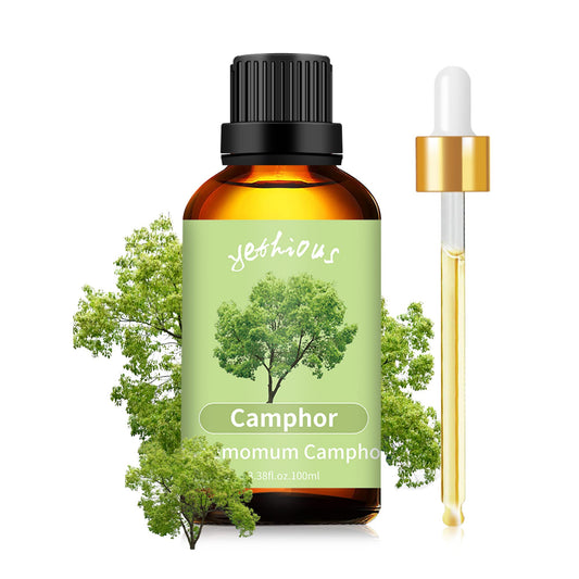Yethious Camphor Essential Oil bottle close-up 100ml