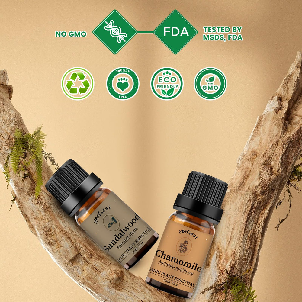 Chamomile and sandalwood oils for bath and aromatherapy