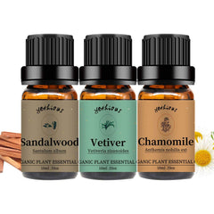 Box front of Yethious Chamomile Sandalwood Vetiver essential oil set
