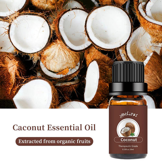 Close-up of Yethious Coconut Essential Oil bottle with dropper