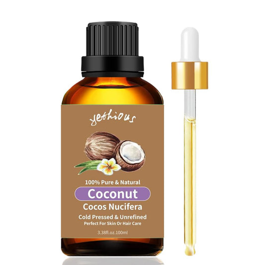 Coconut oil in a 100ml amber glass bottle for skin care