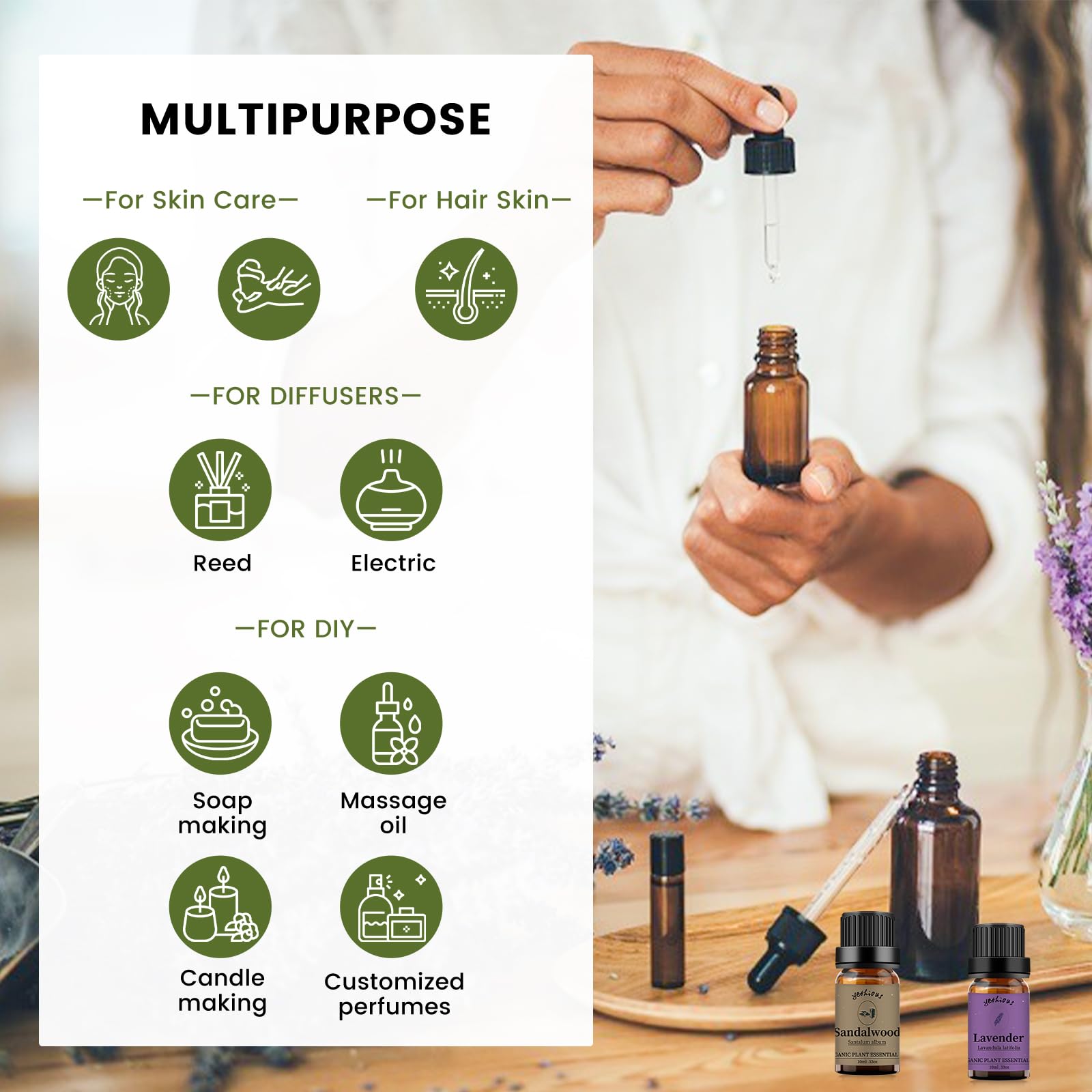 Aromatherapy setup with diffuser using Yethious oils
