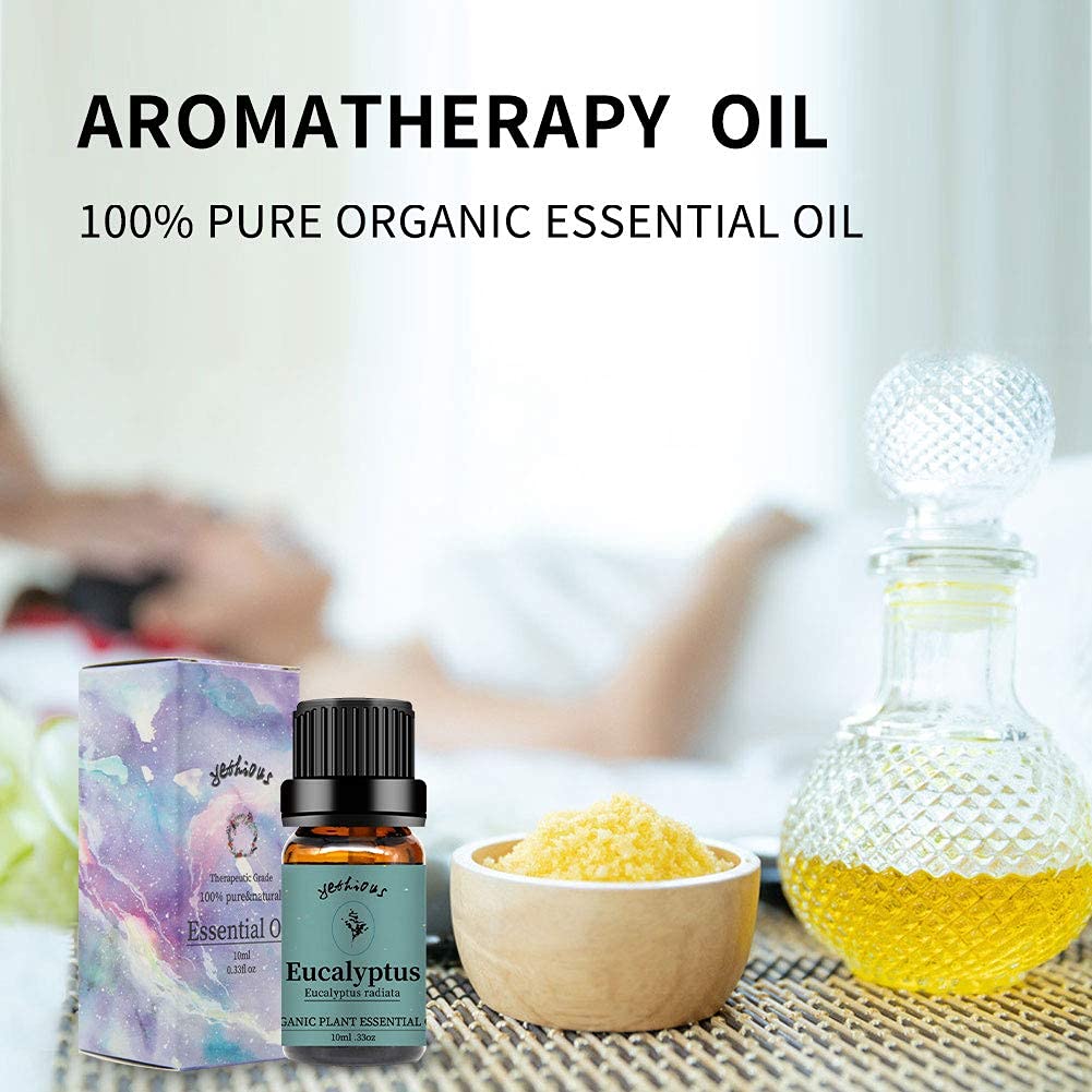 Amber glass bottle with eucalyptus essential oil label