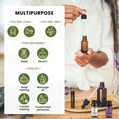 Jasmine and Lavender oil bottles with droppers
