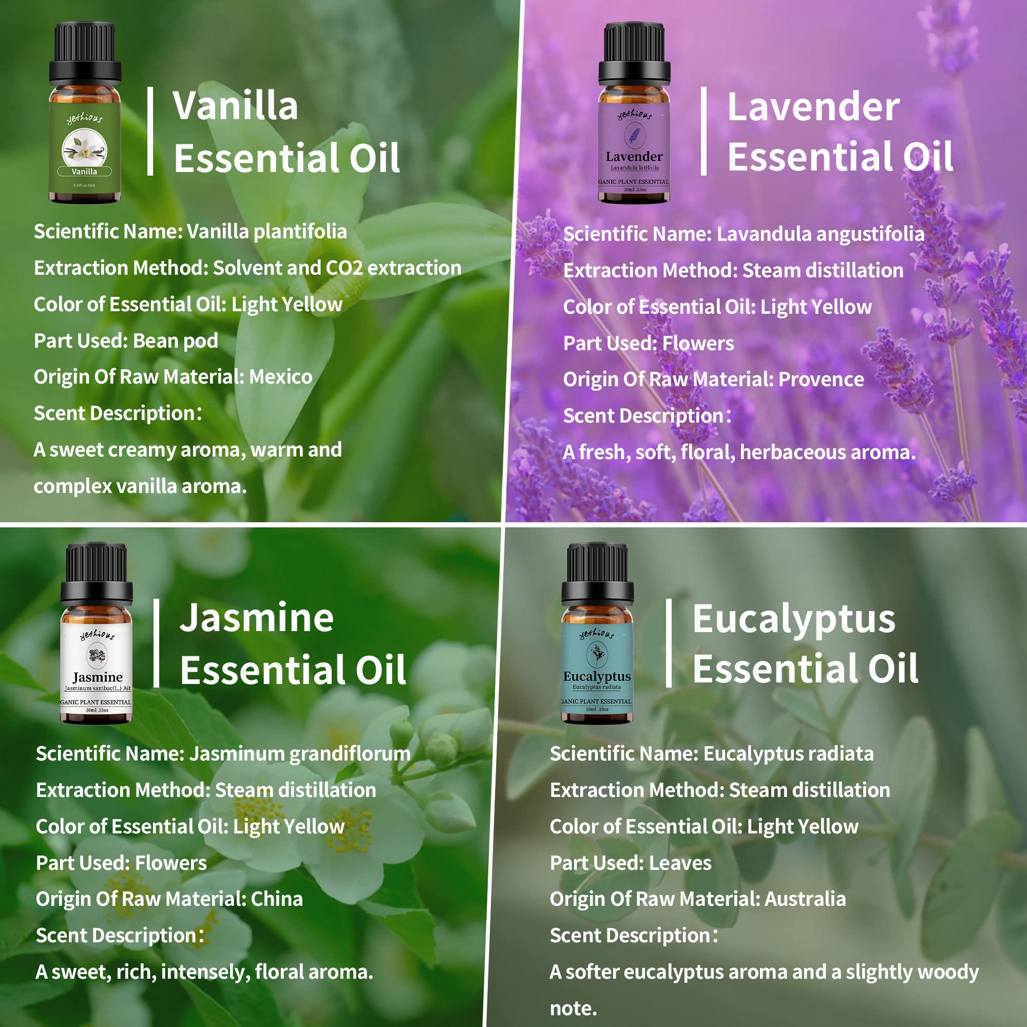 Yethious jasmine essential oil bottle for soothing spa-like baths.
