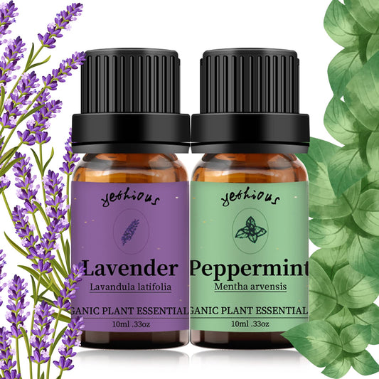 Yethious Lavender Peppermint Oil Set two 10ml amber glass bottles
