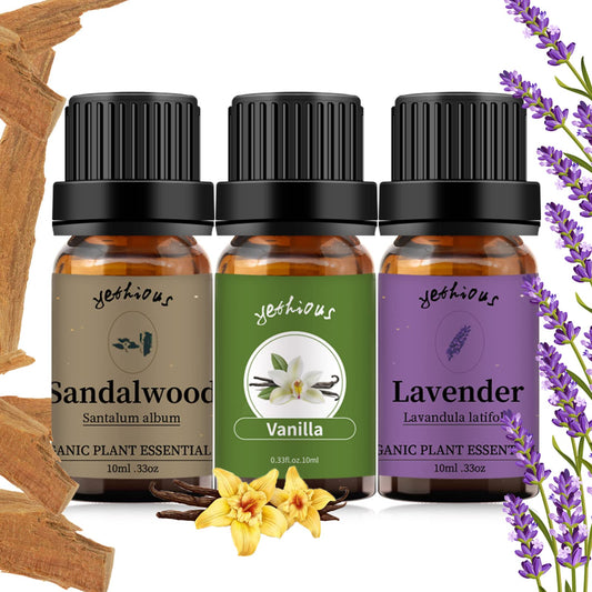 Yethious Lavender Vanilla Sandalwood essential oil bottle with packaging