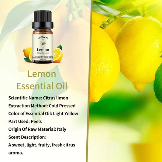 Side view of Yethious Lemon Essential Oil 10ml bottle
