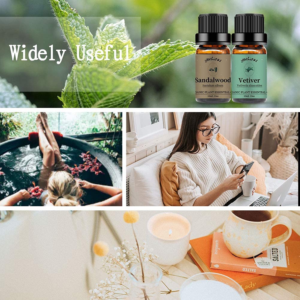 Heartwood sandalwood and vetiver essential oil droplets