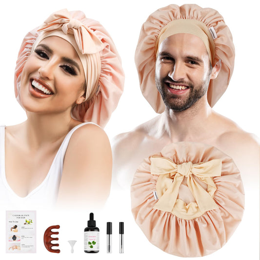 Front view of YEXIAOBOY castor oil hair wrap with waterproof outer layer