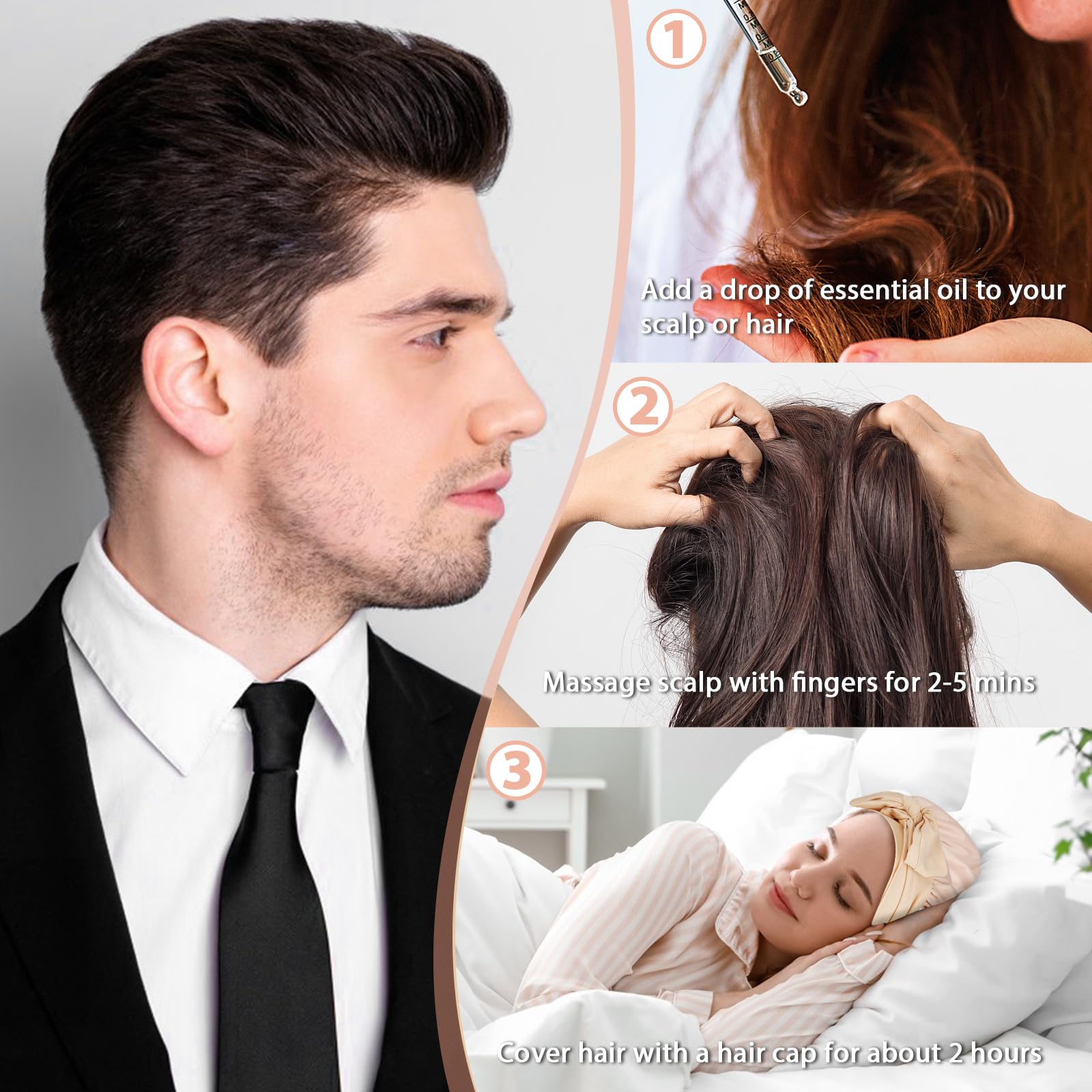 Model wearing the castor oil hair wrap at night