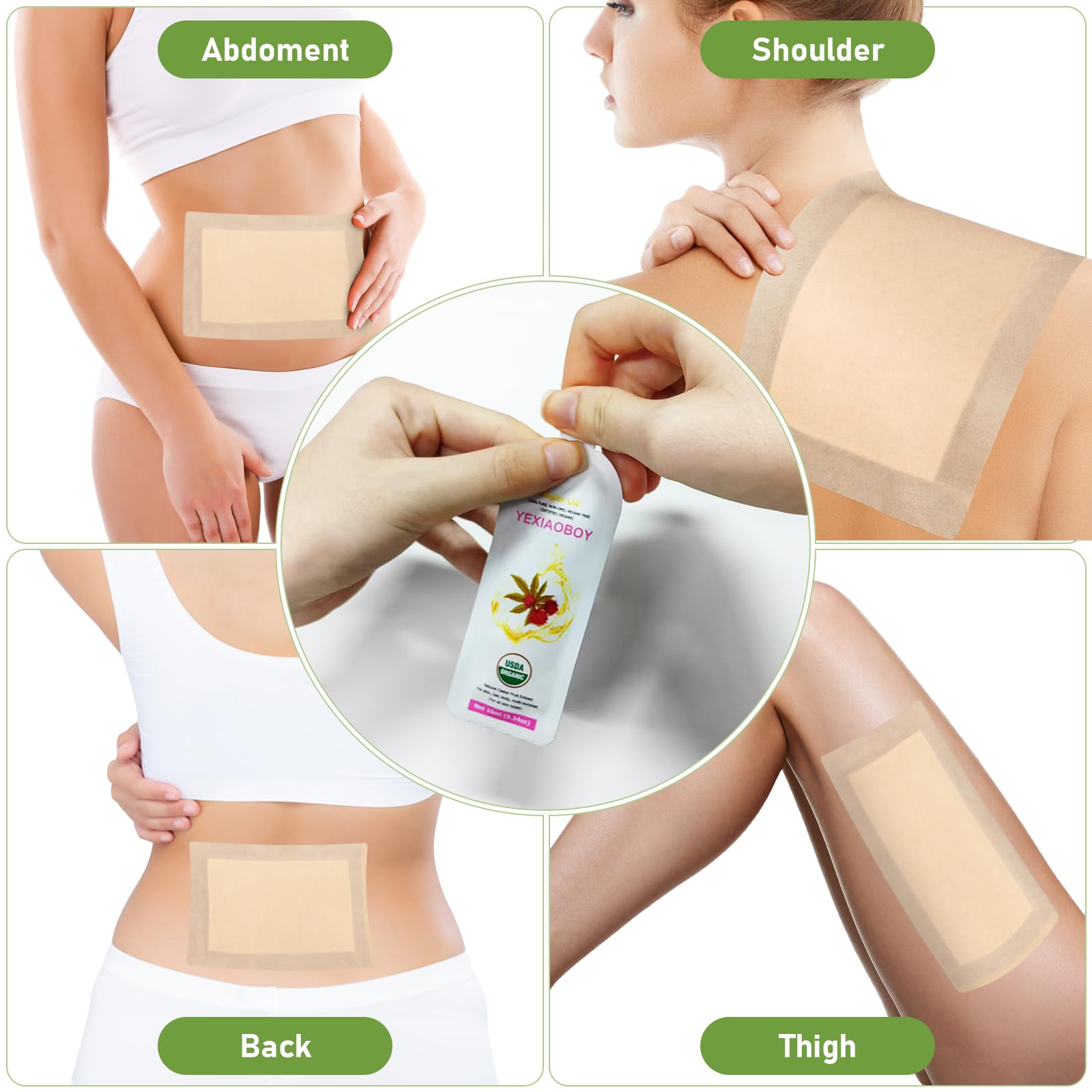 Wrap applied to the body showing easy, no-wash use