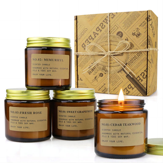 YFYTRE 4-pack amber jar scented candles in a vintage gift box