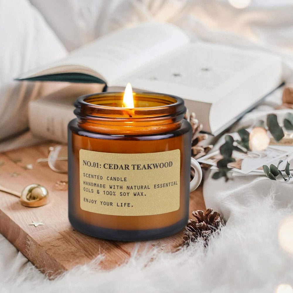 Cedar Teakwood candle in amber jar