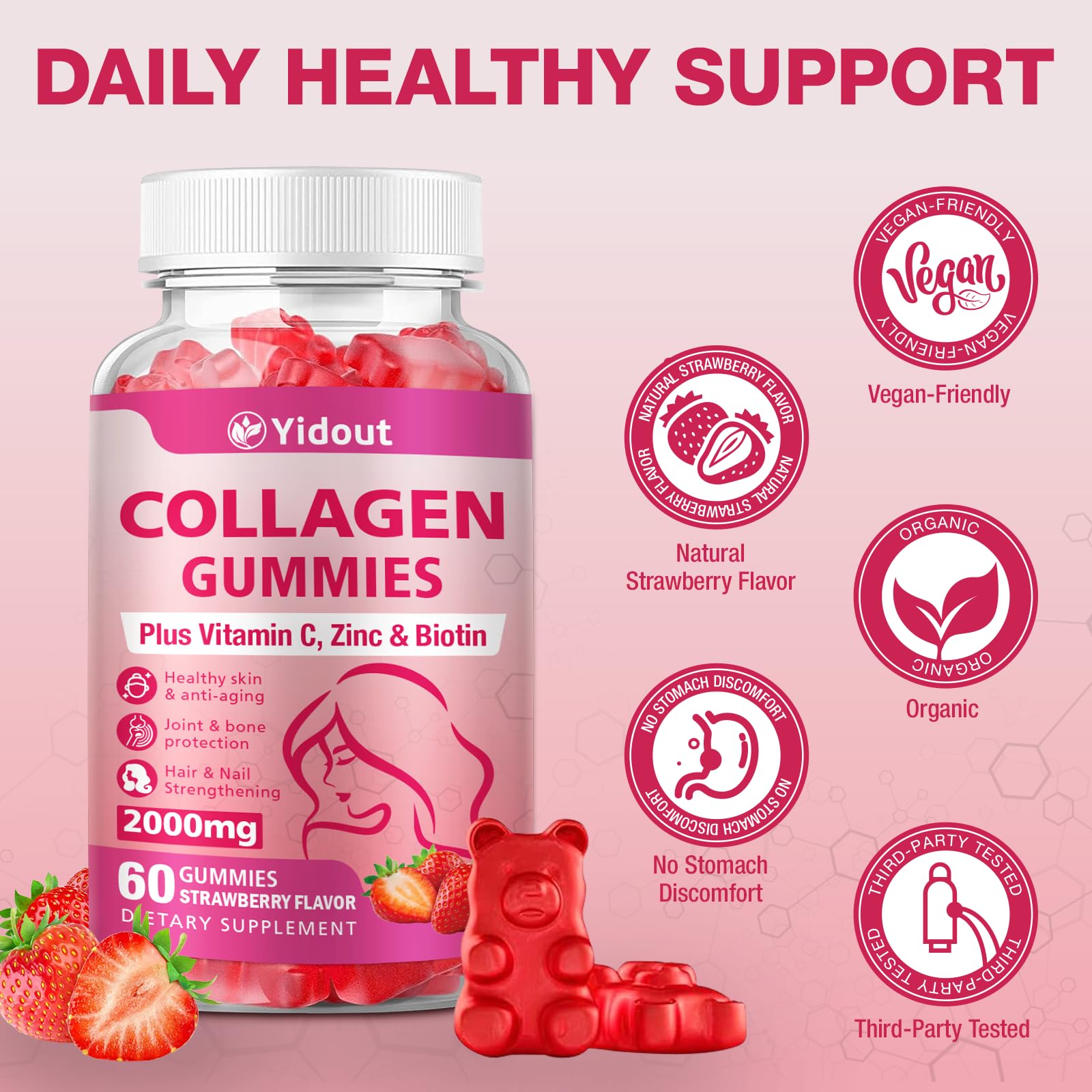 Nutrition label highlighting 200mg collagen peptides per gummy