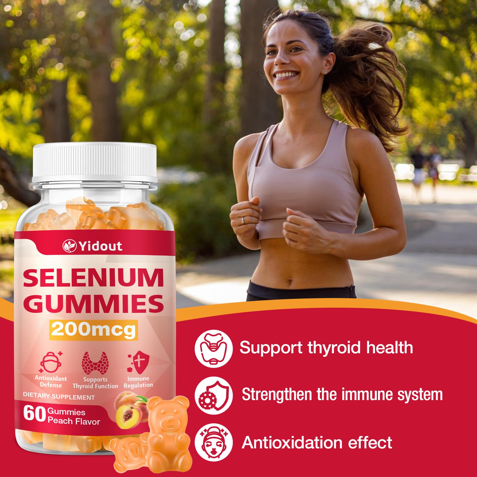 Nutrition facts panel of Yidout selenium gummies