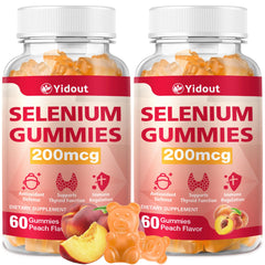 Front packaging of Yidout Selenium Thyroid Support Gummies Peach Flavor – 60-count bottles (Pack of 2)