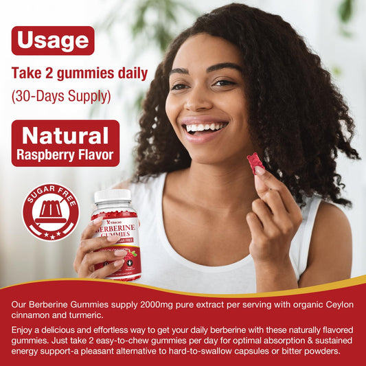 Serving illustration showing 2,000mg Berberine and 500mg Cinnamon per serving