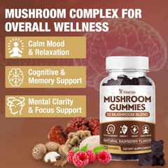 Gummies showcasing 10-mushroom complex ingredients