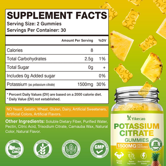 Close-up of Yikecao gummies bottle label highlighting 1500mg potency