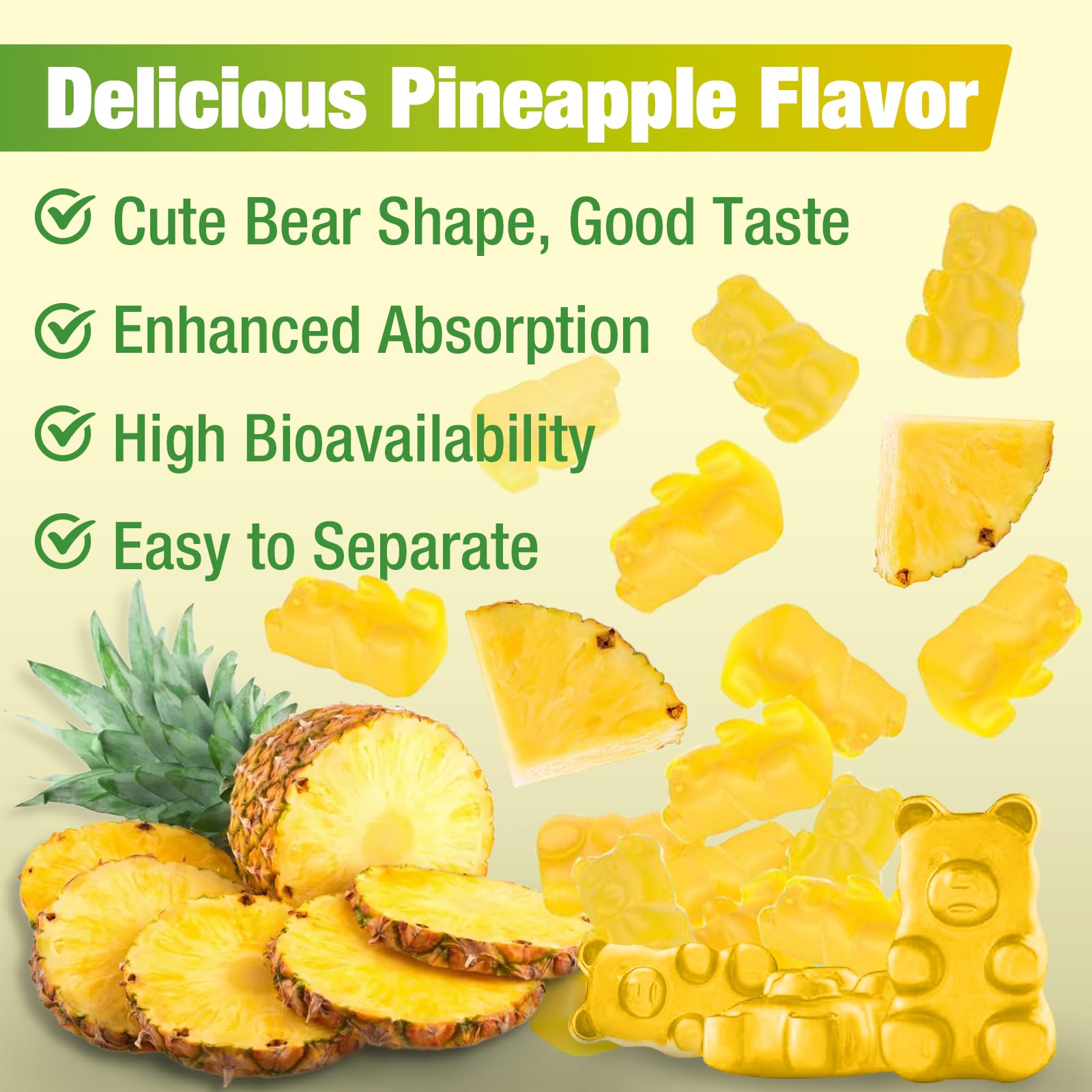 Pineapple-flavored vegan gummies close-up