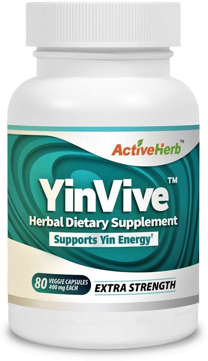 ActiveHerb YinVive 80 Capsules bottle highlighting Yin energy and Yin-Yang balance