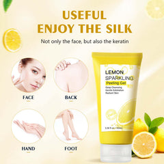 YJLYQF Lemon Exfoliating Gel bottle pouring to show product consistency and freshness.