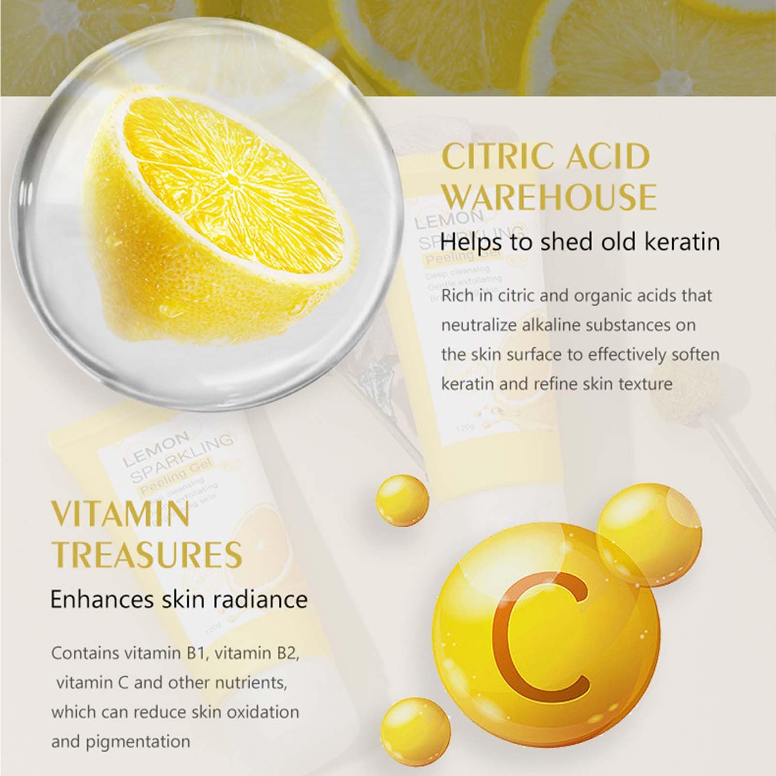 YJLYQF Lemon Exfoliating Gel on forearm demonstrates gentle exfoliation.