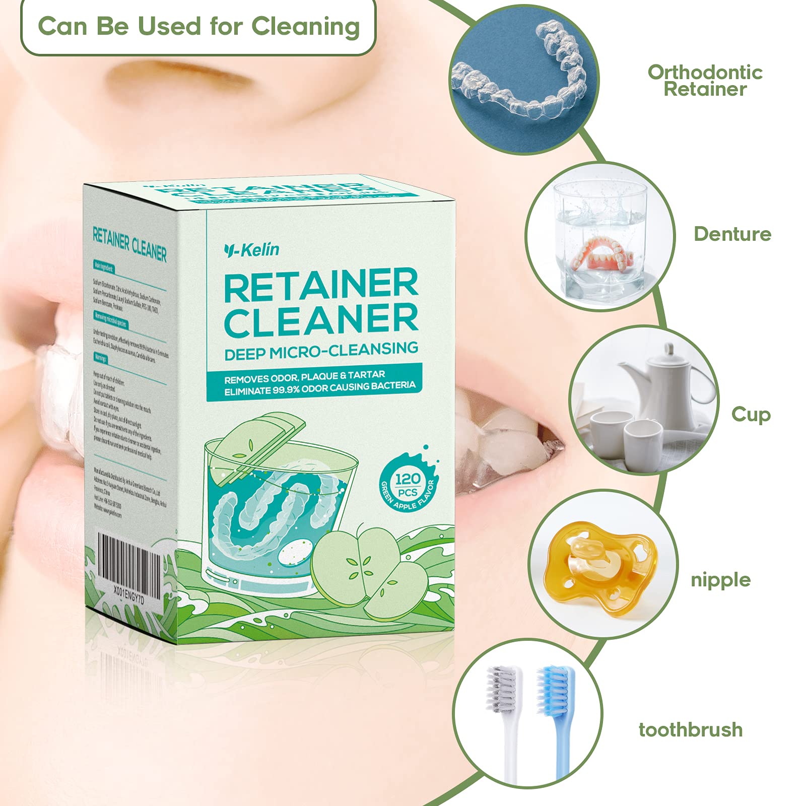 Invisalign aligner immersed in YKL solution illustrating safe appliance care