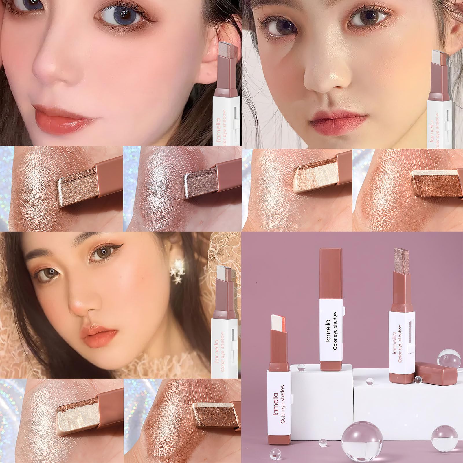 Ylapagne eye makeup sticks create a subtle glitter gradient for day-to-night looks