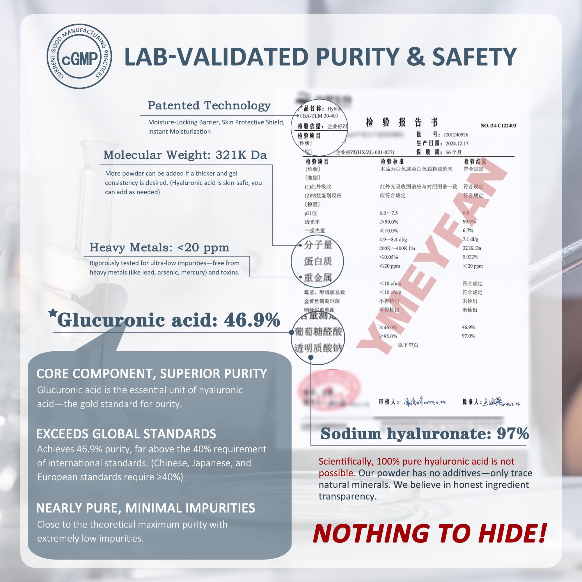 YMEYFAN HA powder dissolving in water for easy DIY serum preparation