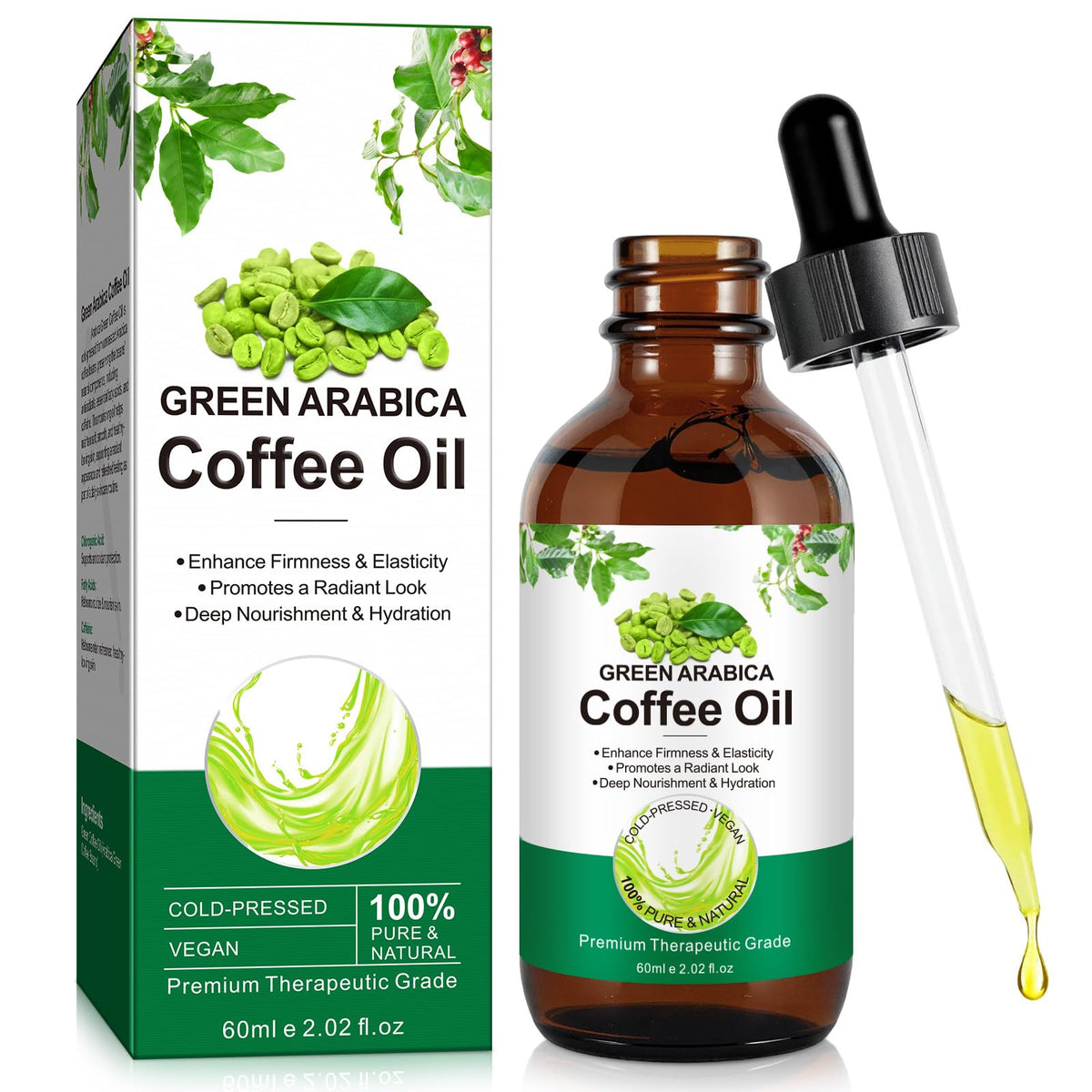 YMFGPFYL Green Arabica Coffee Oil bottle close-up for pure all-in-one skincare