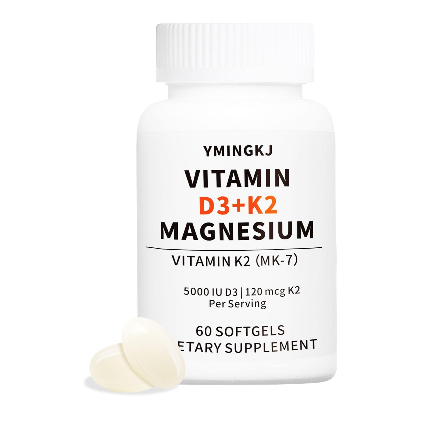 YMINGKJ Vitamin D3 K2 5000 IU softgels with magnesium and MCT oil – 60 count