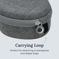 Yogasleep case highlights double-stitched zipper for secure transport.