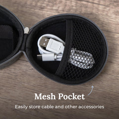 Yogasleep case interior mesh pocket organizes cables and accessories.