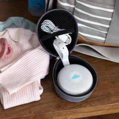 Yogasleep case exterior carrying loop enables easy grabbing and tracking.