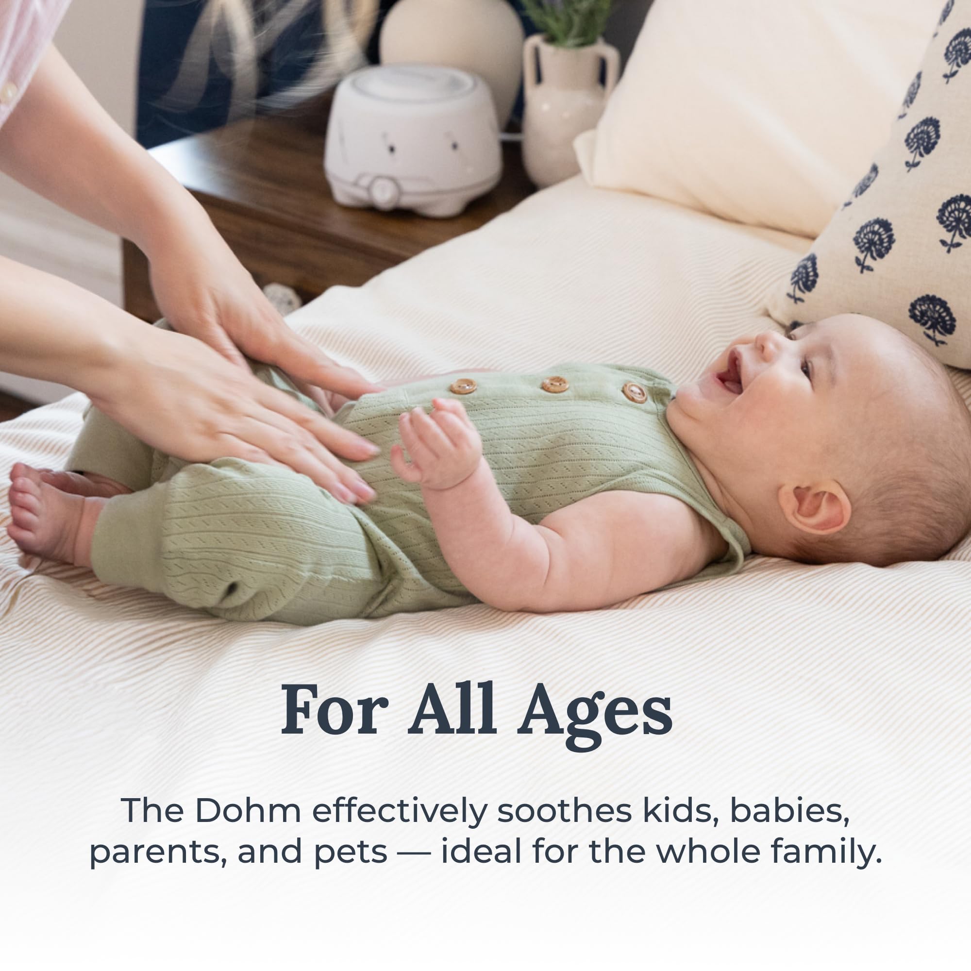Yogasleep Dohm Charcoal baby room setup illustrating soothing ambient sounds for infants.