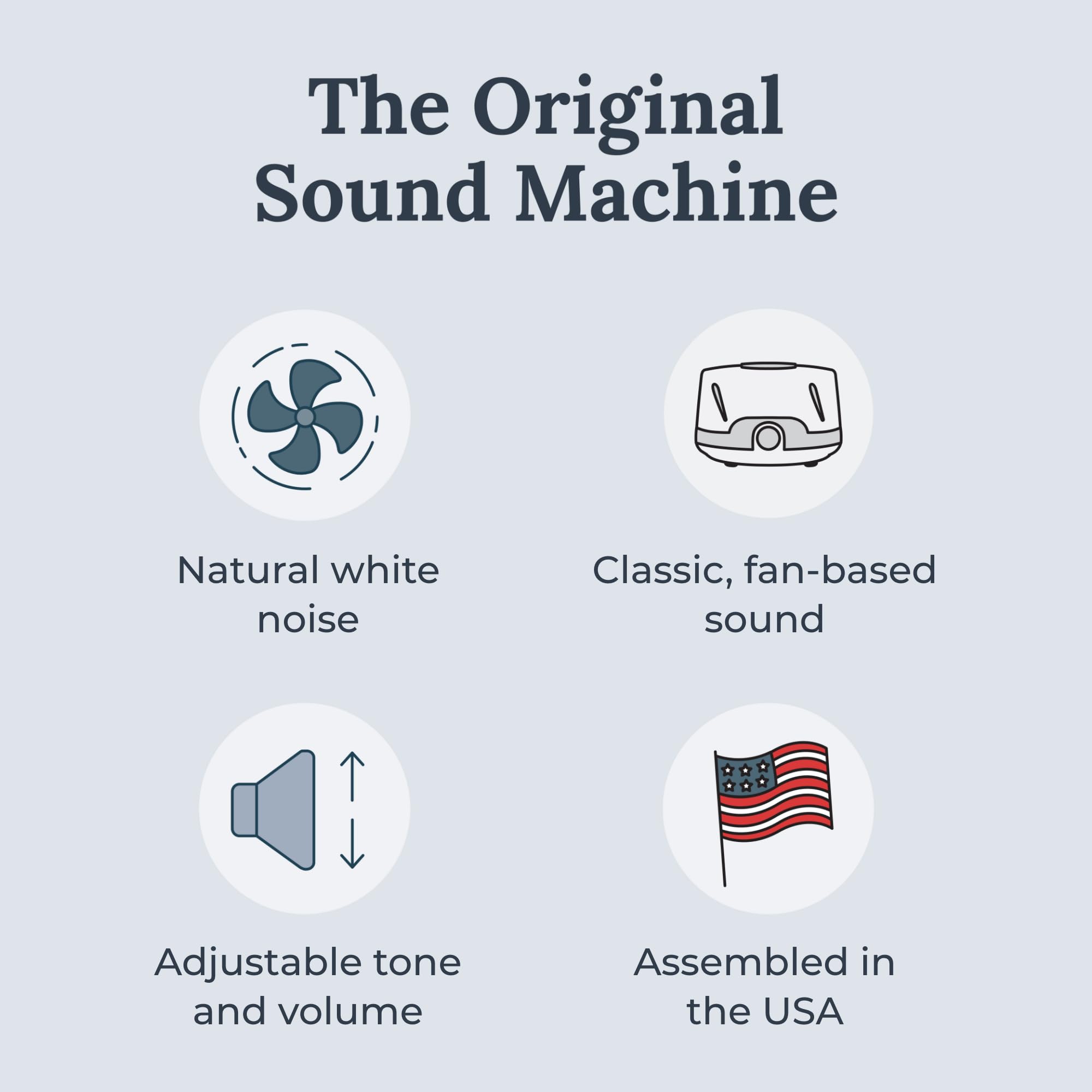The Yogasleep Dohm Classic 2-pack side controls illustrate dual-speed settings for customizable sound.