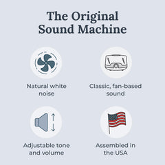 The Yogasleep Dohm Classic 2-pack side controls illustrate dual-speed settings for customizable sound.