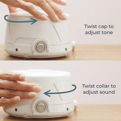 The Yogasleep Dohm Classic 2-pack top view emphasizes small footprint for any nightstand.