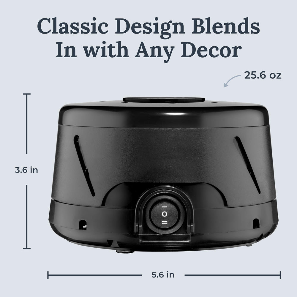Yogasleep Dohm Classic black bedtime use for restful sleep ambience.
