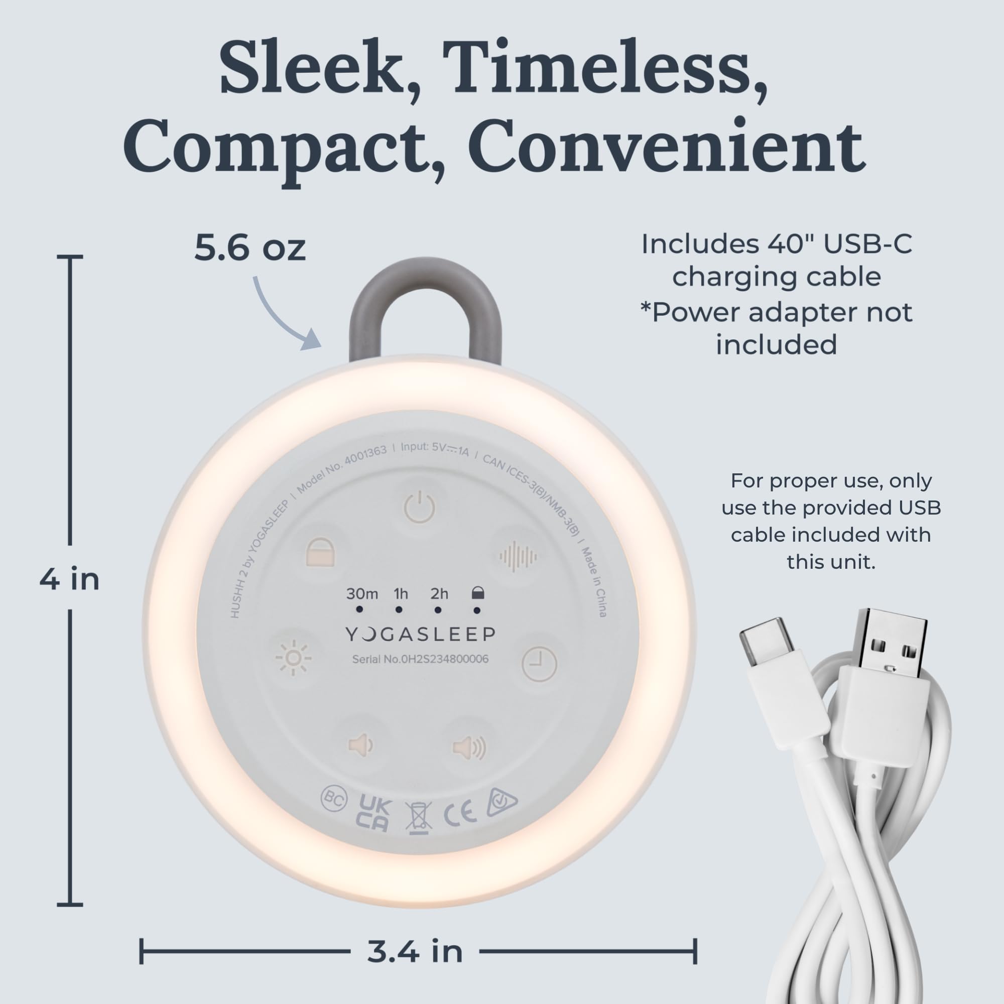 Yogasleep Hushh 2 usb-rechargeable design provides long playback between charges.