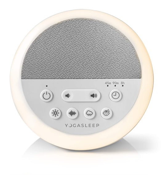 Yogasleep Nod amber night light creates a cozy sleep ambiance.
