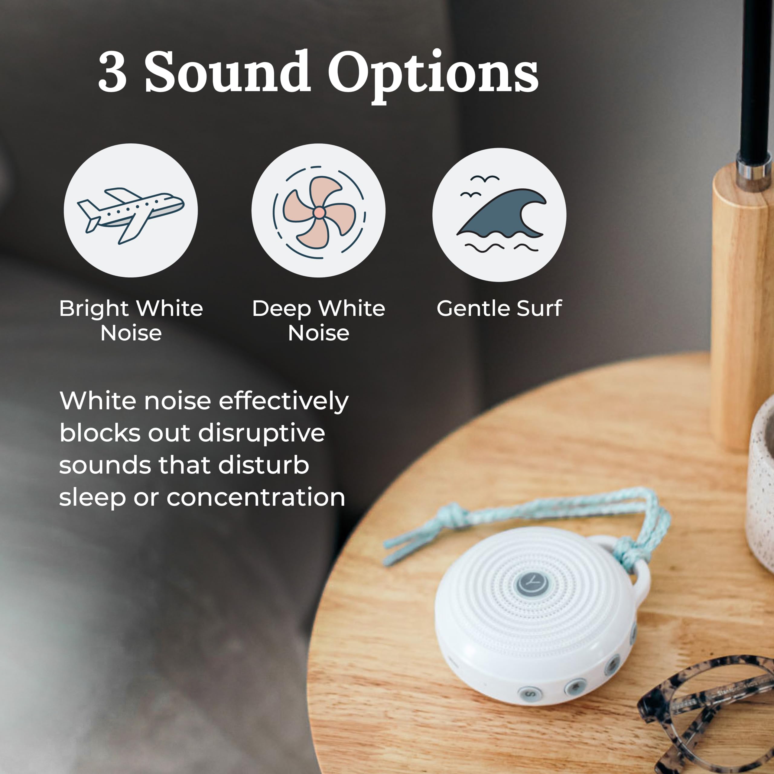 Yogasleep Rohm deep white-noise sound for calmer night-time environments.