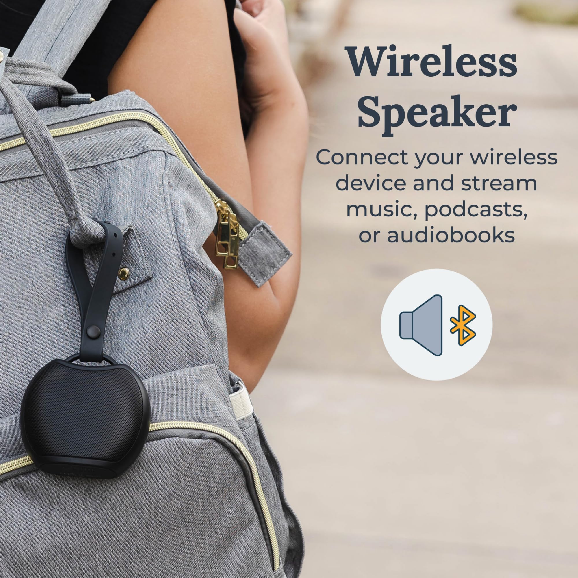 Yogasleep Rohm+ Travel compact design fits neatly in bags for travel and home use.