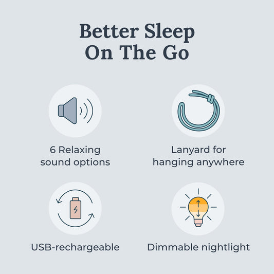 Yogasleep Travel Mini side profile demonstrates palm-sized portability.
