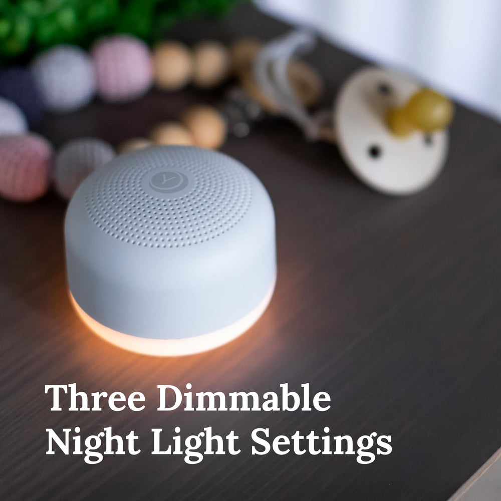 Yogasleep Travel Mini six-sound selection with white and thunderstorm options.