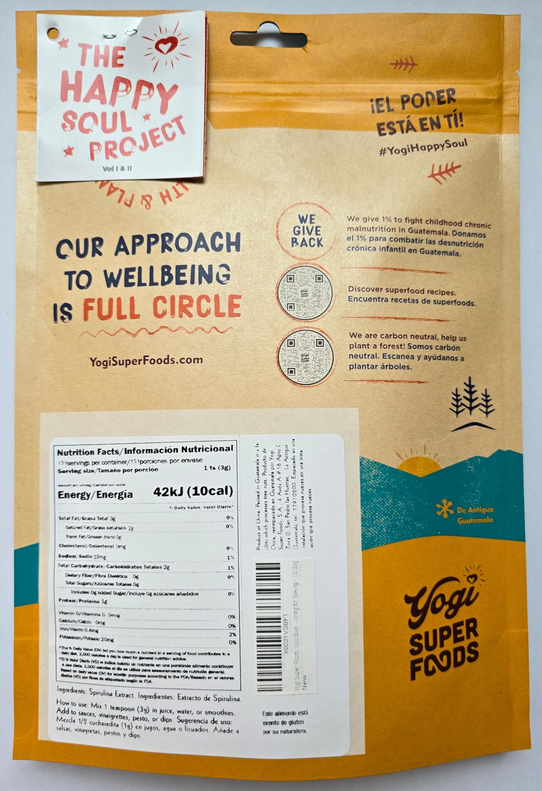 Ingredients label for Yogi Super Foods Blue Spirulina Powder