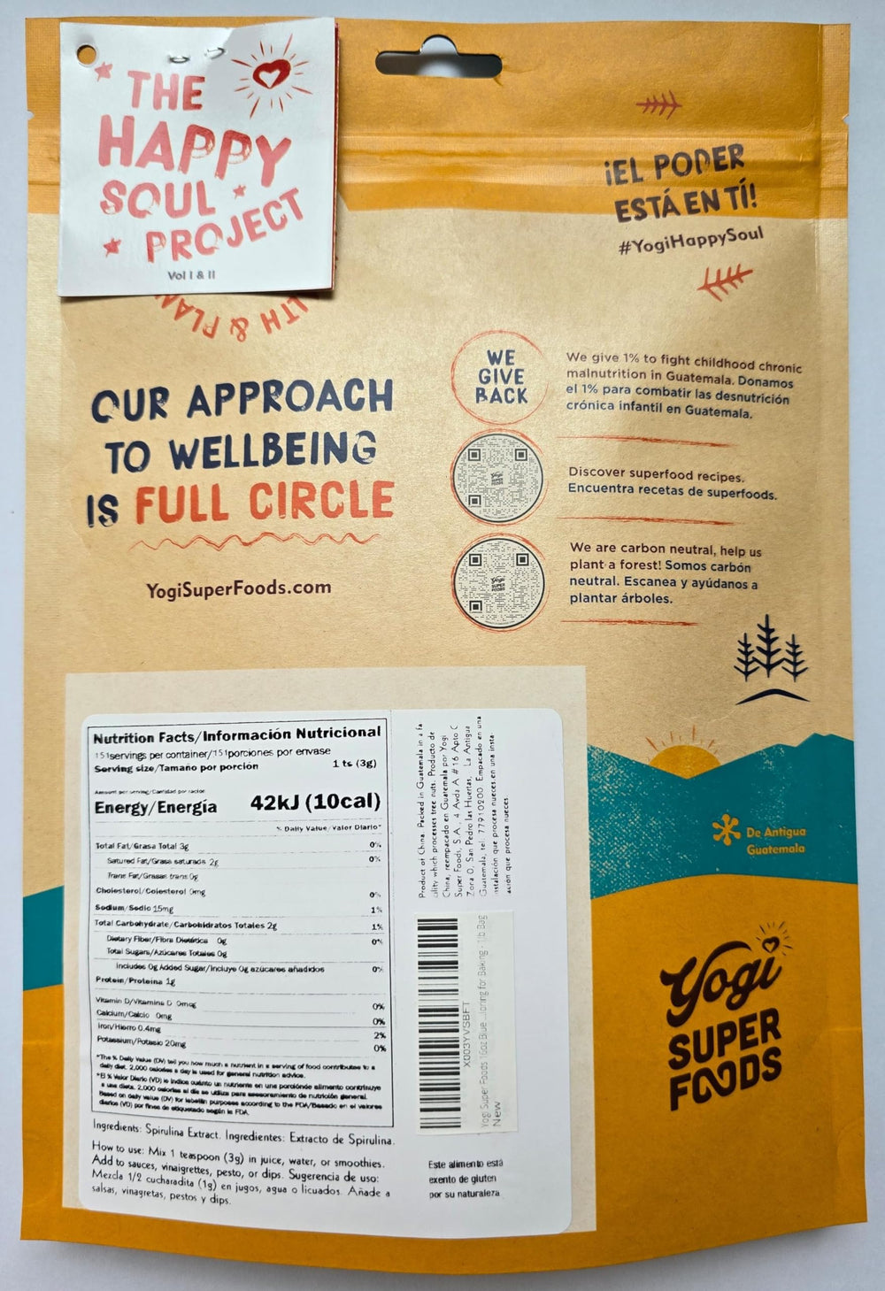 Ingredients label for Yogi Super Foods Blue Spirulina Powder